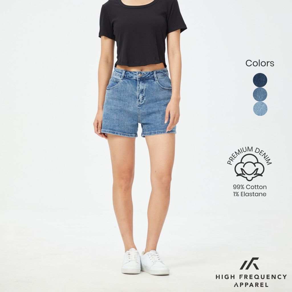 hfa women's mid-waisted stretch denim shorts