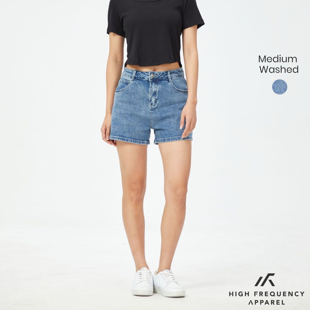 hfa women's mid-waisted stretch denim shorts