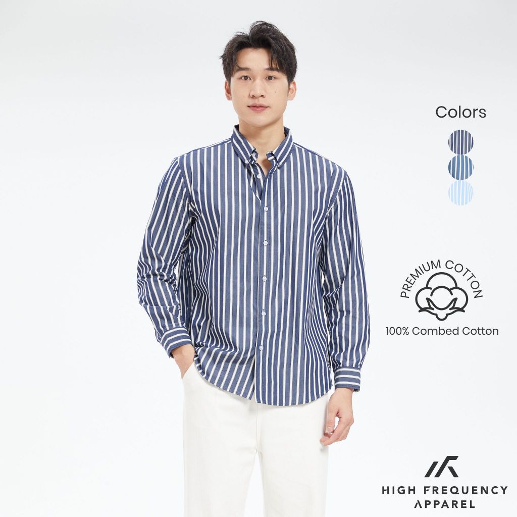 hfa men's striped long sleeve relax fitted cotton shirt