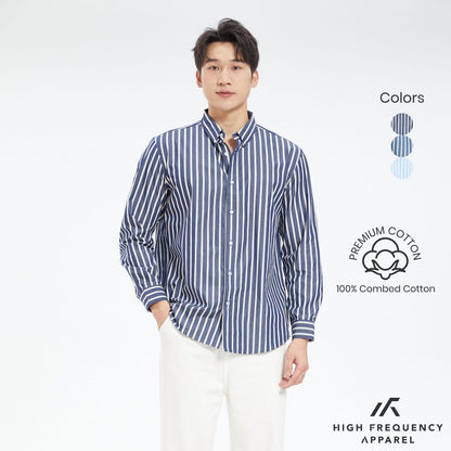 HFA Men's Striped Long Sleeve Relax Fitted Cotton Shirt