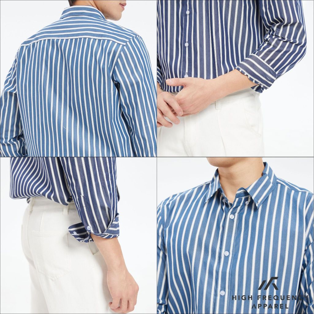 hfa men's striped long sleeve relax fitted cotton shirt