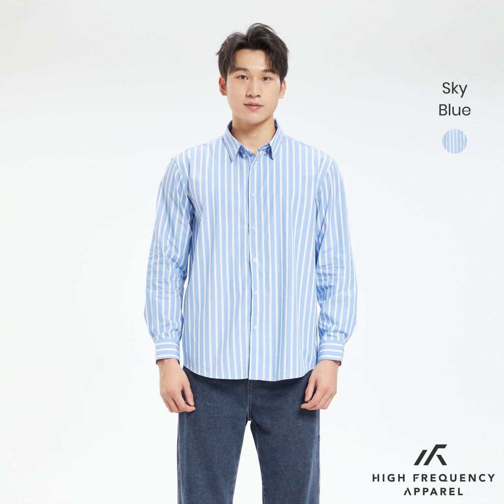 hfa men's striped long sleeve relax fitted cotton shirt