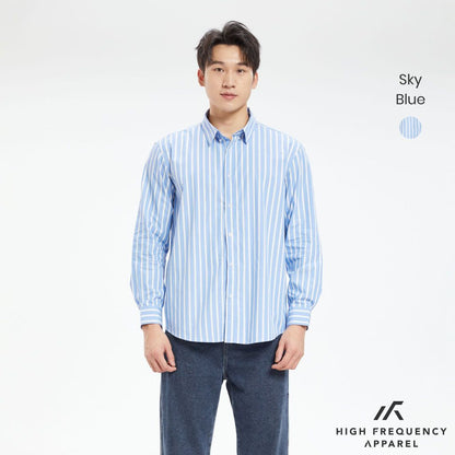 HFA Men's Striped Long Sleeve Relax Fitted Cotton Shirt